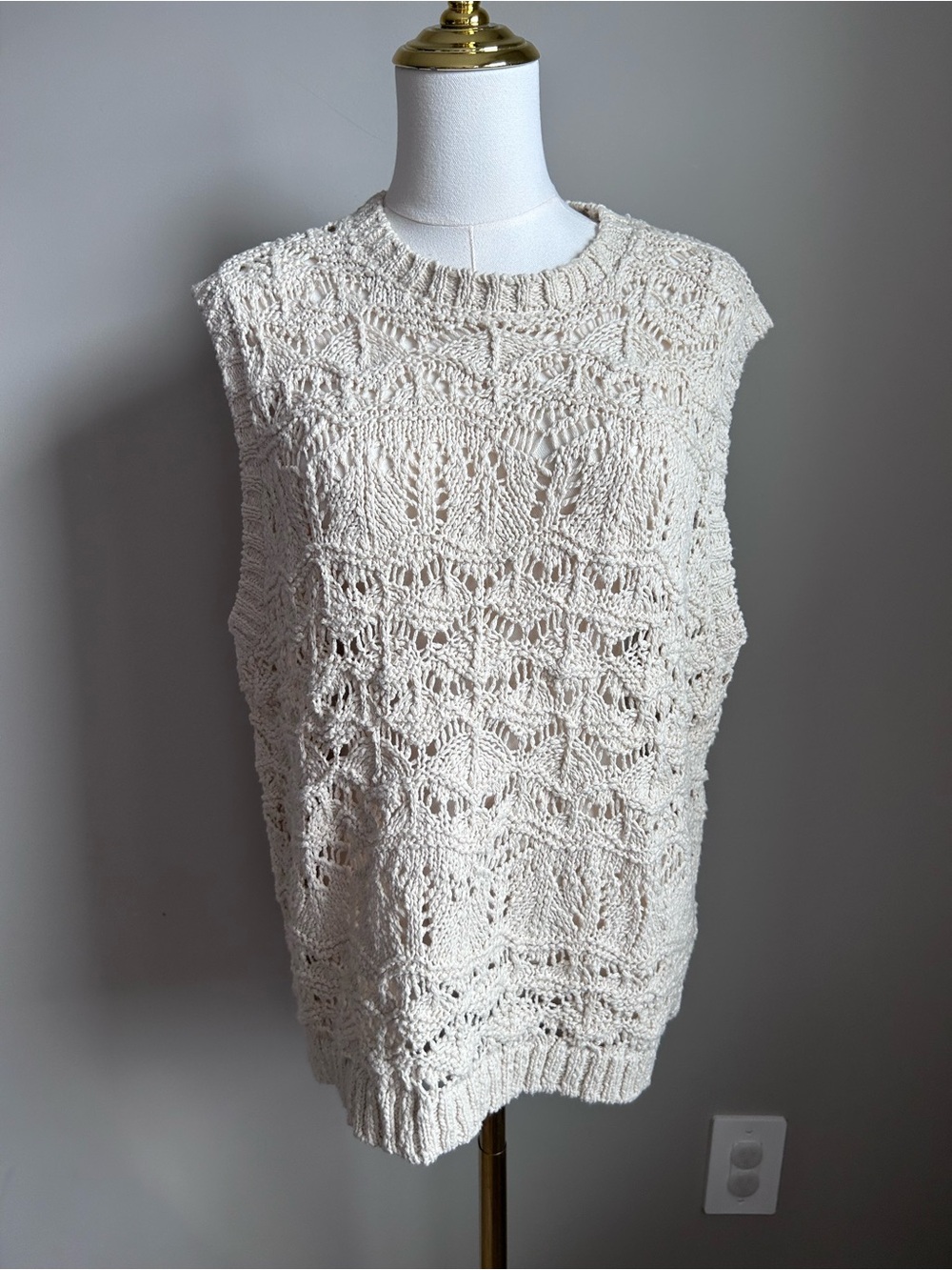 Cotton Cream Crochet Sleeveless Sweater Vest tank summer boho natural earthy - Picture 10 of 12